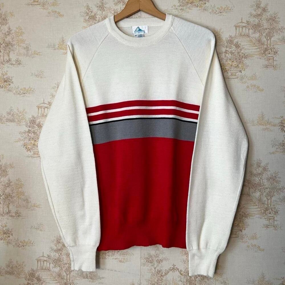 Vintage 80s Mount Cervin Lightweight Ski Sweater | Retro Colorblock Stripe | XL